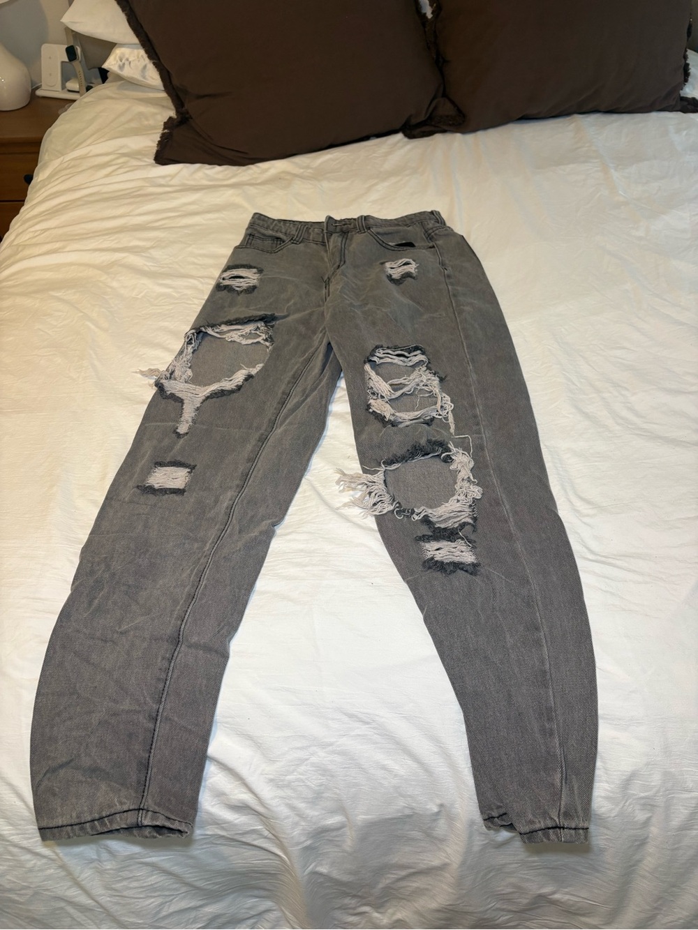PrettyLittleThing Gray Distressed Relaxed Jeans